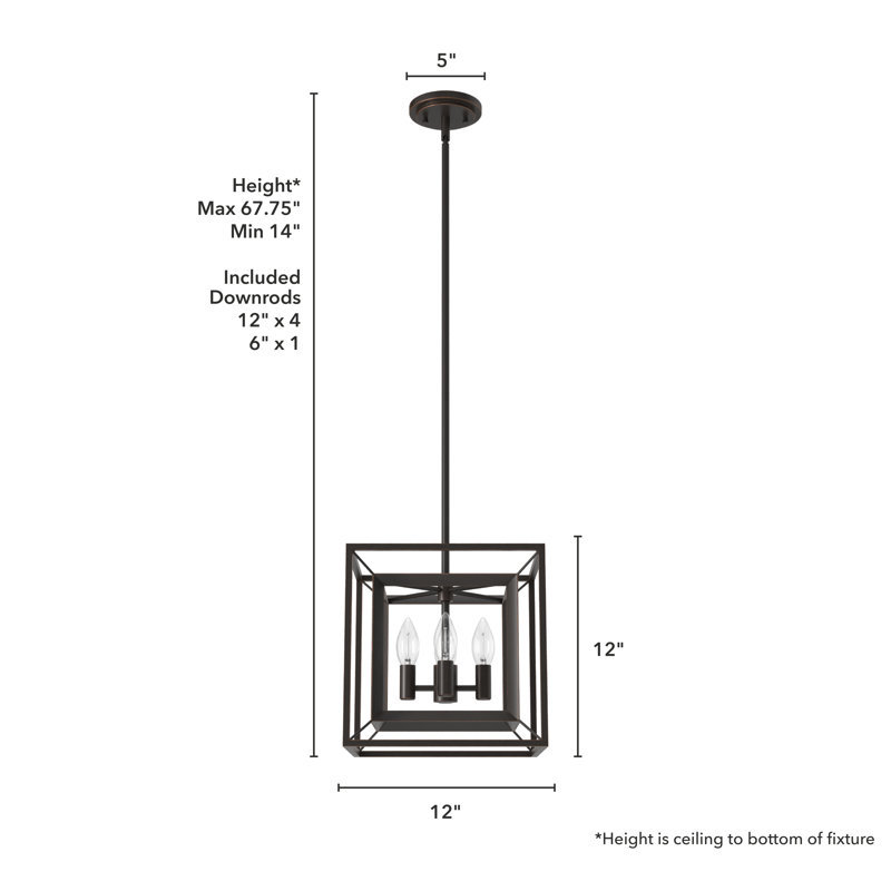 Doherty 12" Bronze and Glass 4-Light Pendant