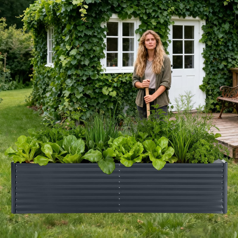 8x4x2 ft Galvanized Raised Garden Bed with Greenhouse Cover, Zippered Doors, Extra Deep, Gray