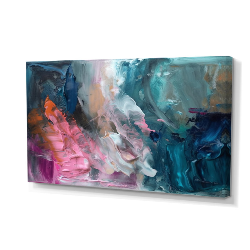 Abstrait bleu et rose moderne - art mural abstrait pour le salon, H 40 po x l 60 po