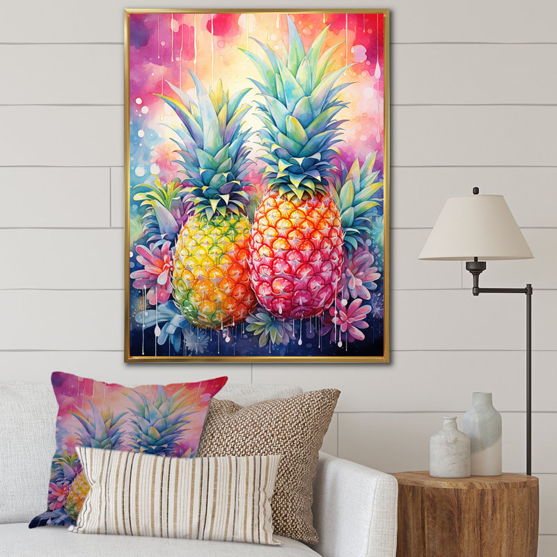 Impression sur toile «Bountorable Sunfills Pinapple Tropics I», Cadre flottant doré, H 20 po x l 12 po x P 1 po