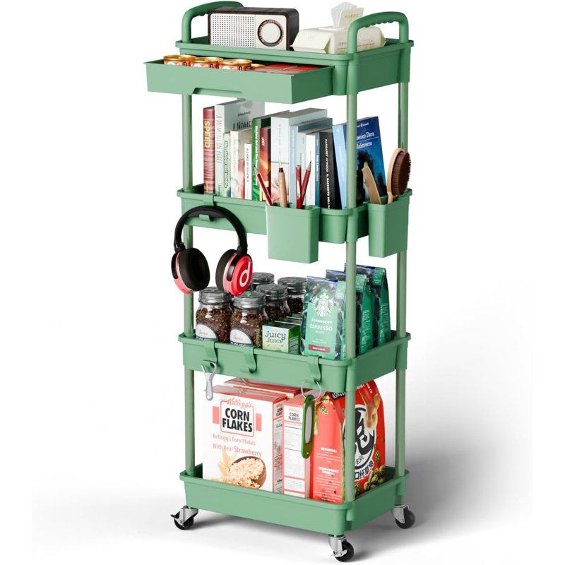 Organisateur de chariot roulant à 4 niveaux avec roulettes, chariot polyvalent pour la cuisine, la salle de bain, le bureau, la salle de bricolage et le rangement de la salle de lavage