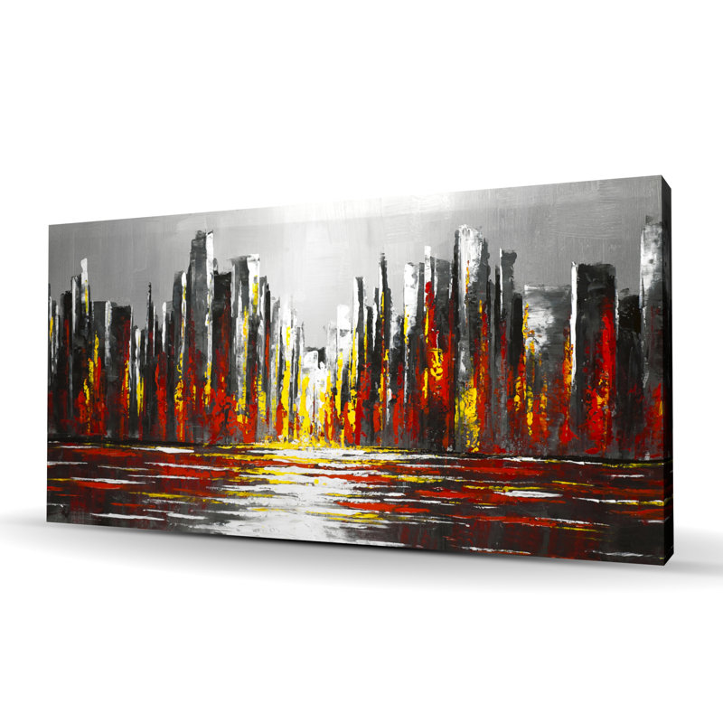 Abstract Red Skyline - Modern Office Canvas for Home Decor