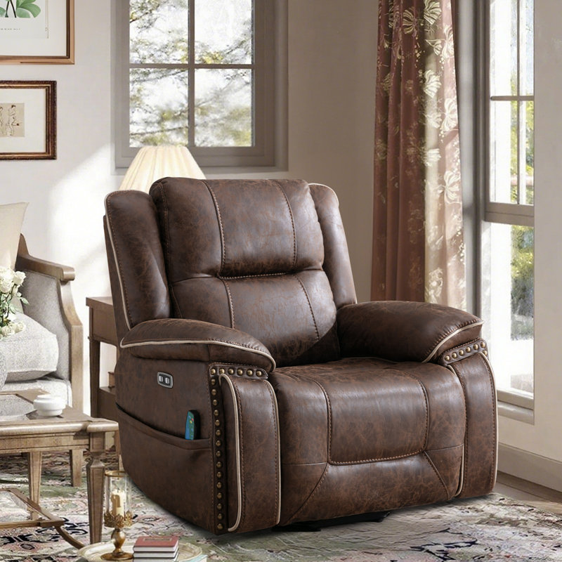 39.9" Wide Vintage Faux Leather Power Lift Assist Massage Heating Recliner Chair with Adjustable Headrest & Hidden Cup Holders & USB Port