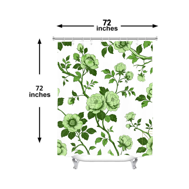 Rideau de bain pivoine avec crochets Line Art, vert 180 x 180 cm (72 x 72 pouces)