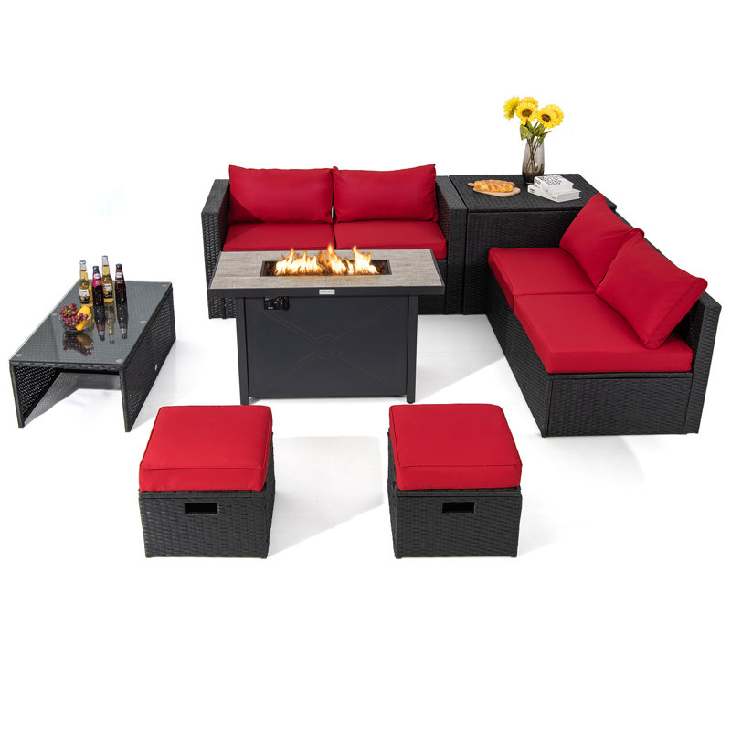Ensemble de conversation modulaire avec coussins 9 pièces Modola, Rouge