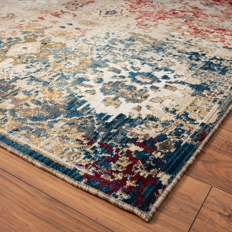 Balthazar Abstract Area Rug in Red/Ivory/Blue/Gold, Runner 2'6" x 8'