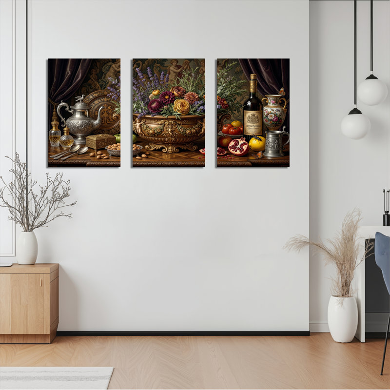 Nature morte aux fleurs et aux fruits, ensemble de 3 toiles imprimées, 2030