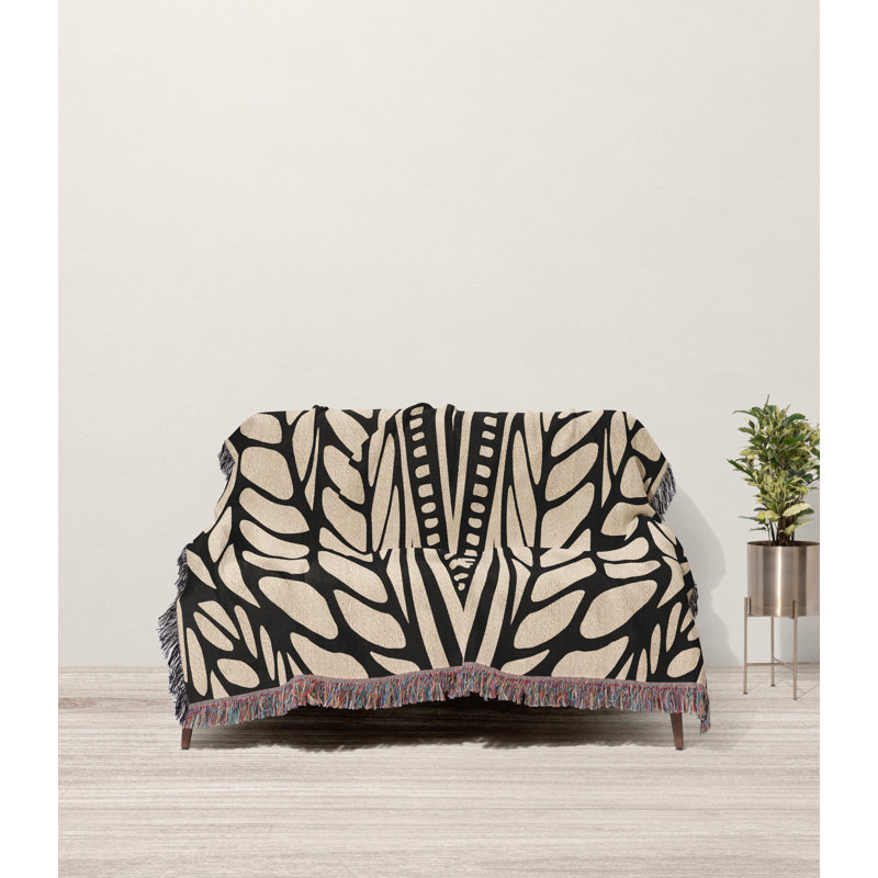 Couverture 100% coton Buga, Noir / Beige, Simple