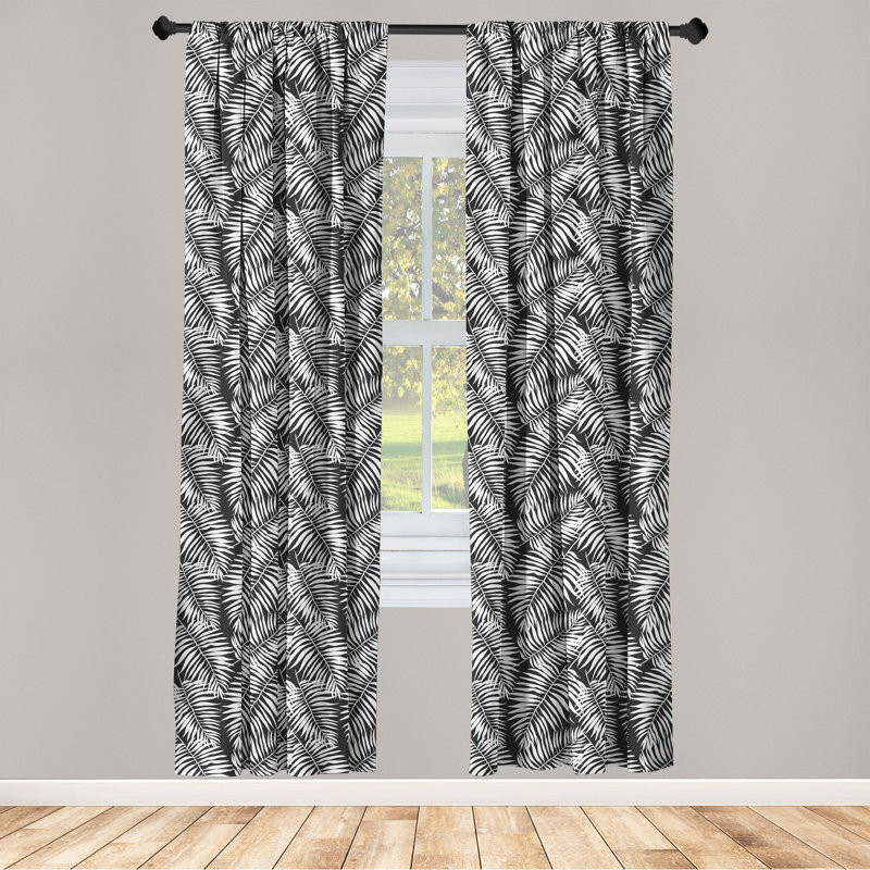 Semi Sheer Curtain Pair, Black/White, 56" W x 63" L