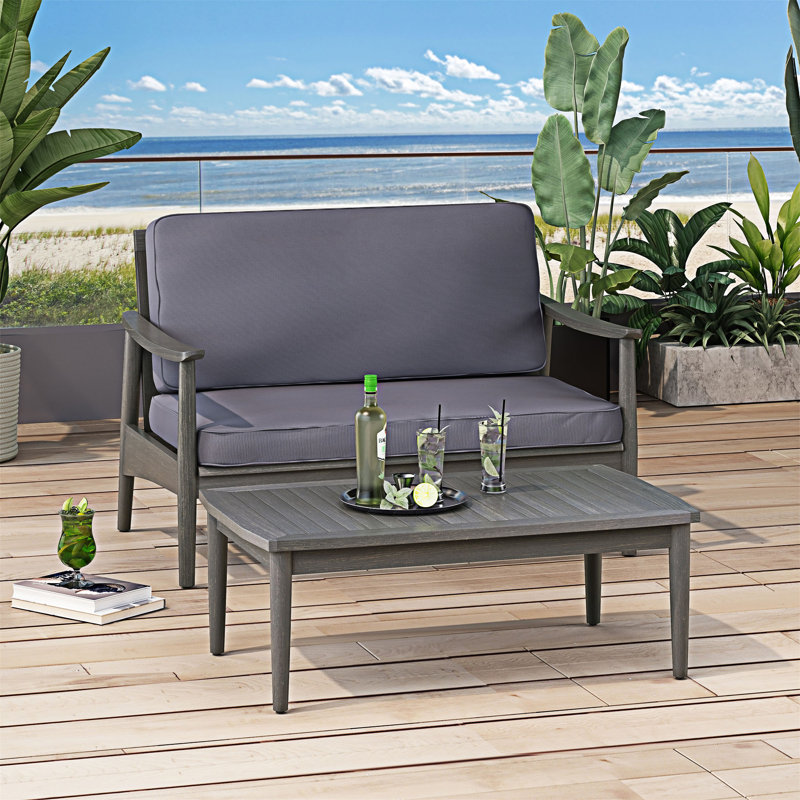 Ensemble de conversation en bois pour patio avec coussin, Dark Grey, Gris foncé