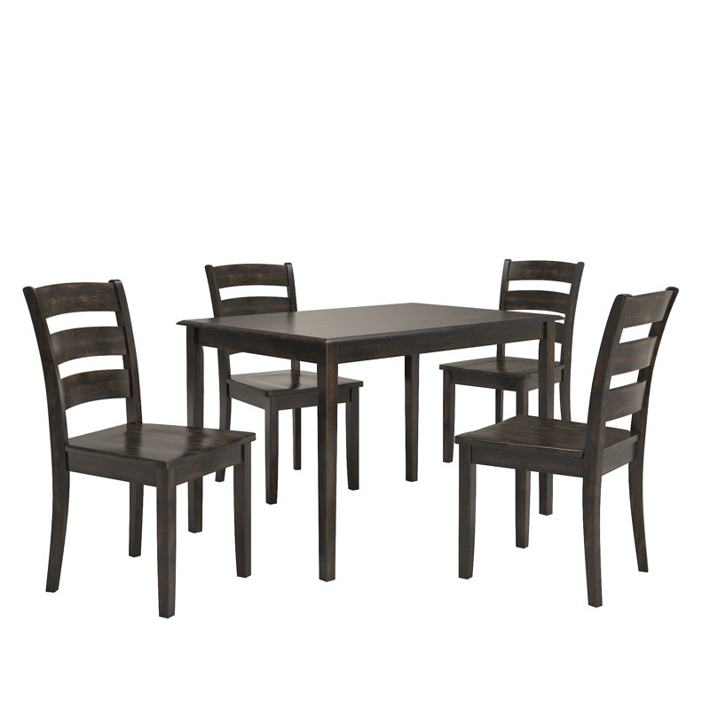 Alexa-Mae 4-Person Rubberwood Solid Wood Dining Set, Antique Black