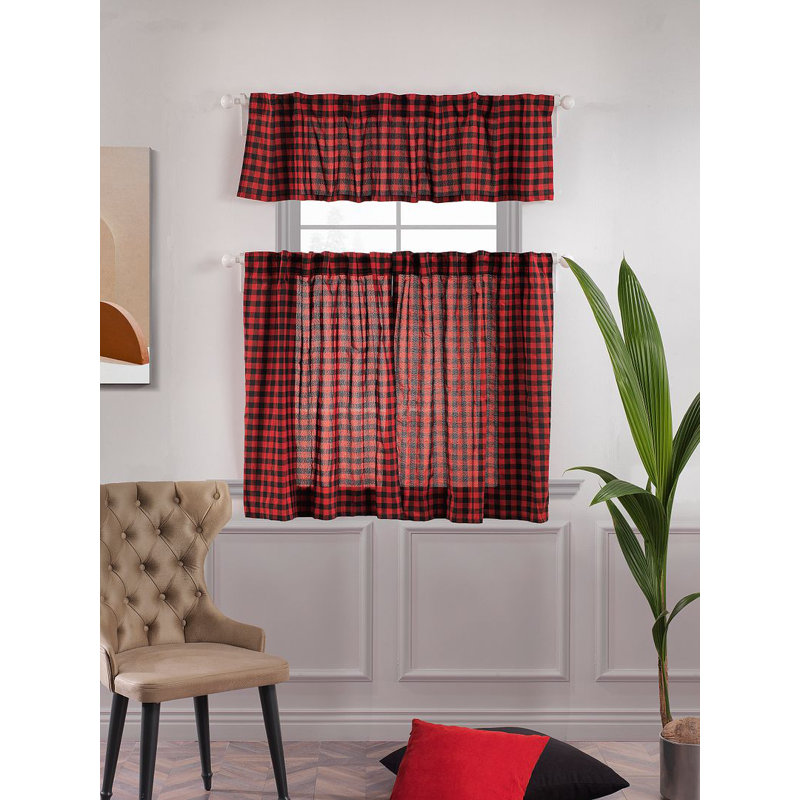  Rideau de cuisine Gingham, Rouge / Noir, L 72 po x L 36 po