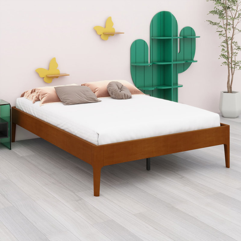 Contemporary Low-Profile Bed Base with Attached Durable Slat System, Brown