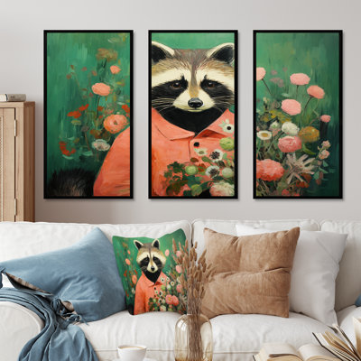 Raton laveur vert en art floral - Raton laveur