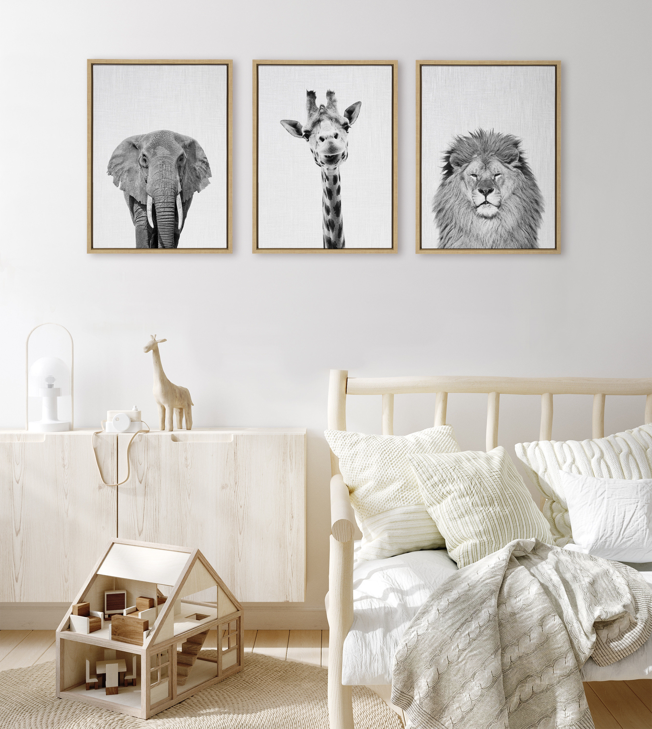 Latitude Run Elephant, Giraffe & Lion Framed Canvas by Simon Te of