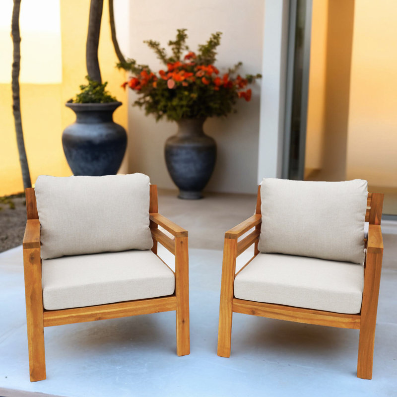 Oketa Acacia Wood Patio Chair With Cushions