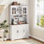 Armoire de rangement de 71 pouces de hauteur avec station de charge avec huche et portes en verre-1480869777