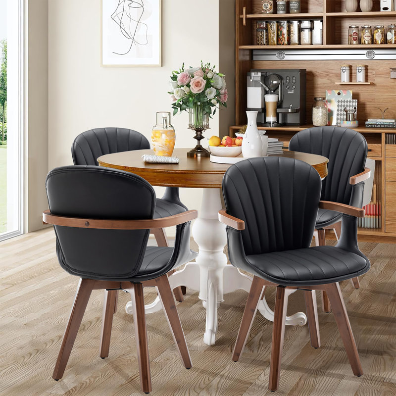 Kretzmer 21.2" W Bamboo Swivel Modern Dining Chair, Black