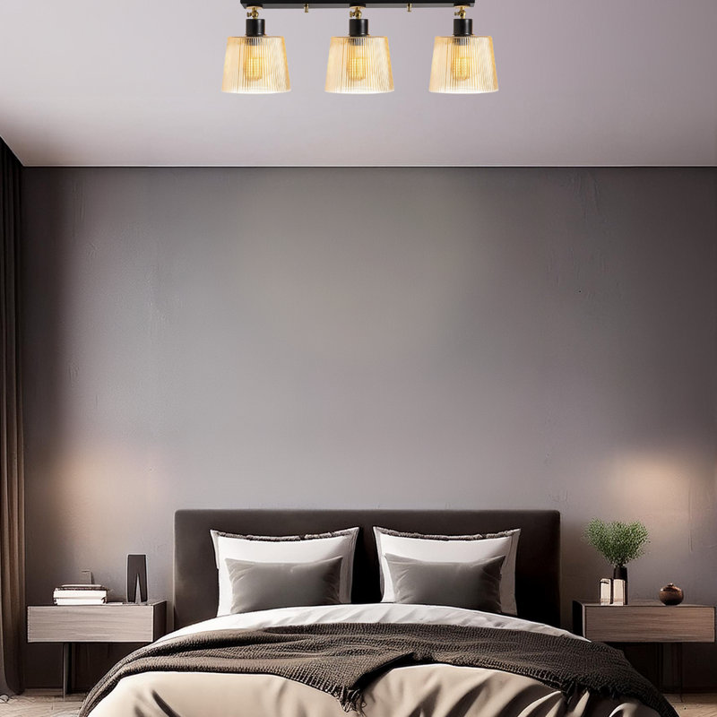 Plafonnier semi-encastré 3 lumières 26,77 po Aidrick, Noir, Transparent