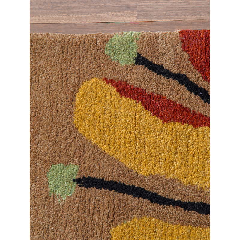 Styles Hand Tufted Wool Eco-Friendly Area Rugs - Camel Color, Floral Modern Design, High Pile Thick Handmade Anti Skid Area Rugs for Living Room, Bed Room
