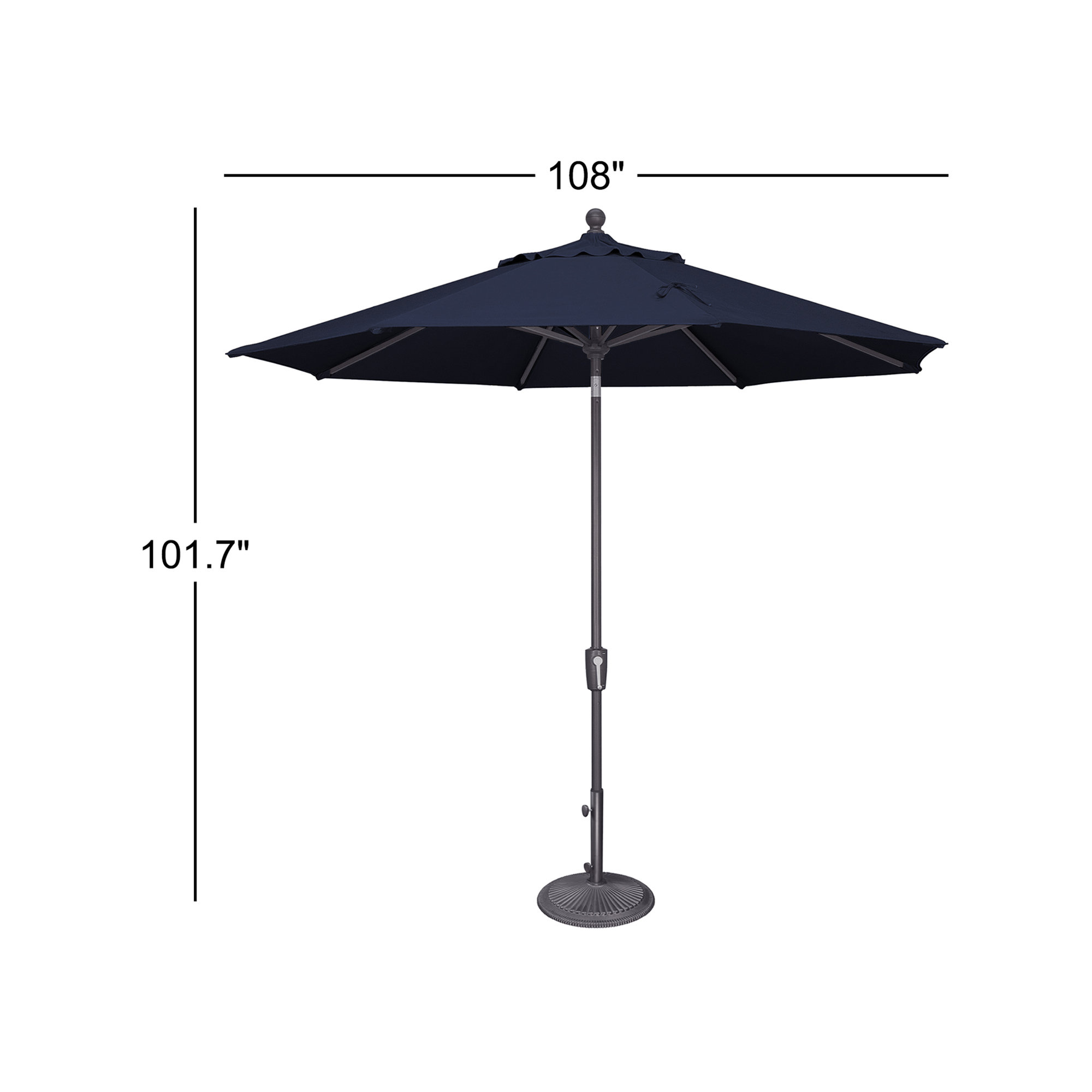 Launceston Market Umbrella, Anthracite, Navy Sunbrella Acrylic, 101.7" H x 108" W x 108" D