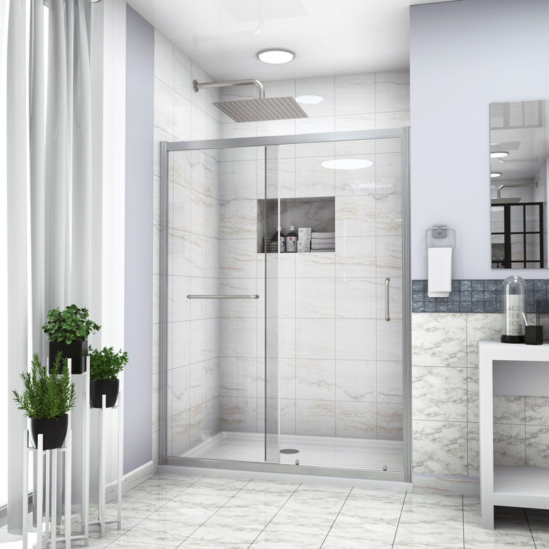 Shower Door 48" W X 72"H Single Sliding Bypass Shower Enclosure, Brushed Nickel