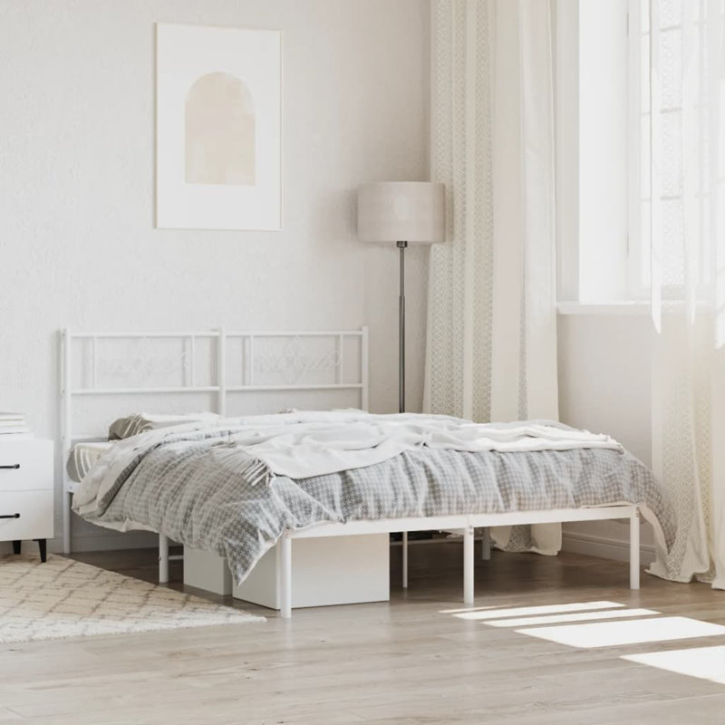 Cadre de lit en métal 12 po avec tête de lit sans matelas, Double, Blanc avec tête de lit