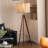 Beige + Red Fabric + Solid Wood + Metal Free form Floor Lamps