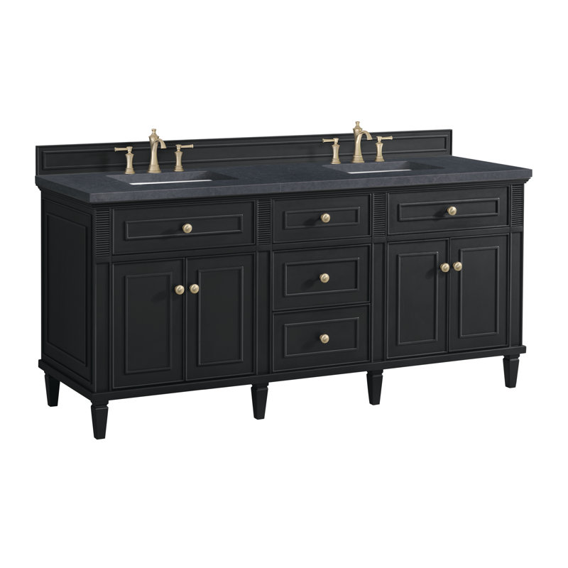 Lorelai 72'' W Double Vanity, Black Onyx, Charcoal Soapstone, 8" Widespread