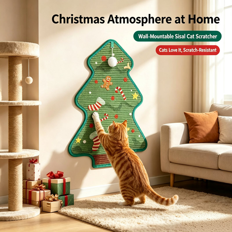 Arbre à chat en lin, fabriqué en toile de Noël, à fixer au mur, amovible, ne perd pas ses poils et convient parfaitement pour faire ses griffes au mur.