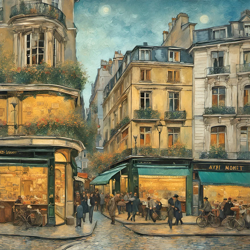 «Parisian Charm: Evening Street Scene», art mural sur toile, H 20 po x l 20 po x P 1,5 po