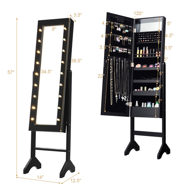 Roeline Freestanding Jewelry Armoire, Black