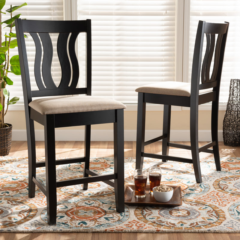 Upholstered Counter Stool with Solid Wood Frame