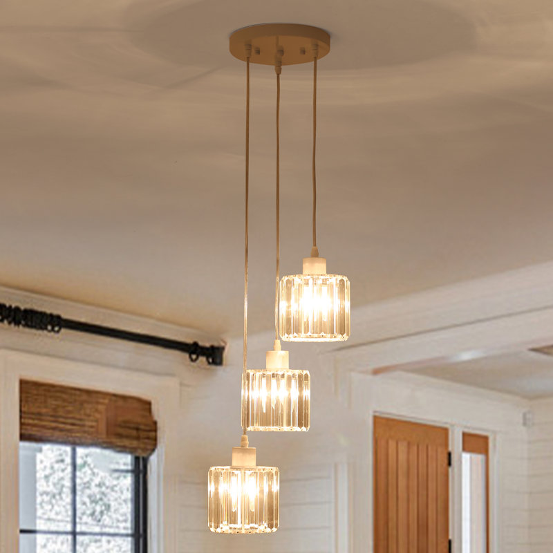 Stacyann 3 - Light Dimmable Round Crystal Chandelier with Crystal Lampshade, Dining Room Light Fixture Over Table with Adjustable Height
