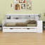 Lit de jour avec tablettes de rangement, lit multifonctionnel avec deux tiroirs de rangement et bureau d'étude-467056251