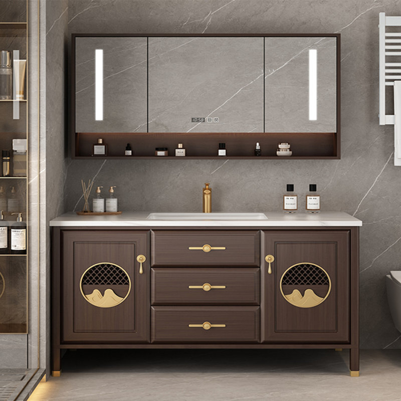 Chinese style retro bathroom cabinet., 31.5" H x 62.99" W x 19.69" D