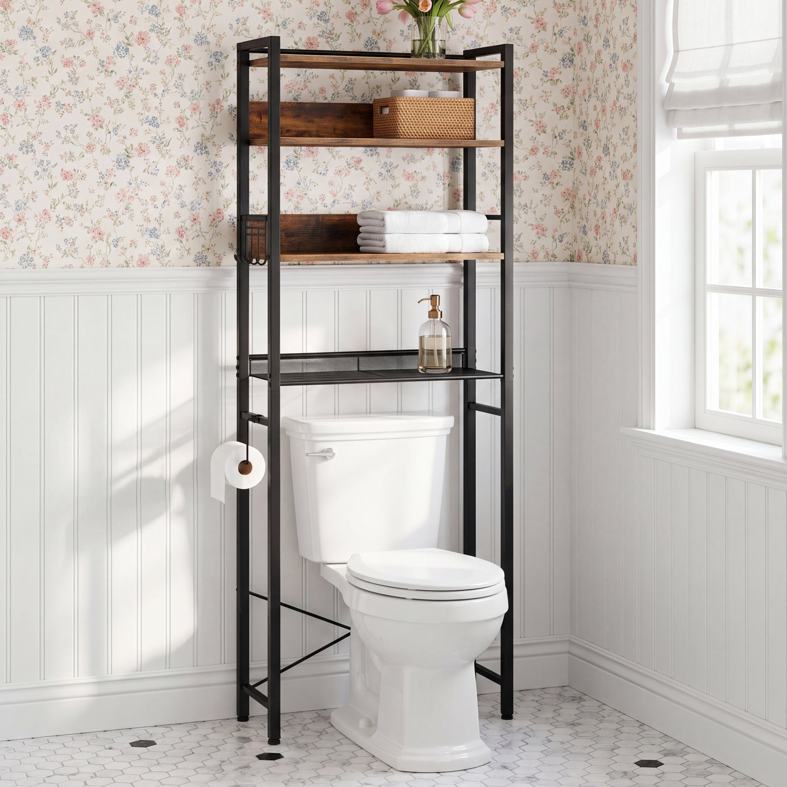 Calirose Over-The-Toilet Storage, Rustic Brown, 65.7" H X 23.6" W x 8.7" D