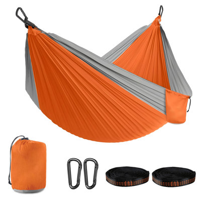 Hamac de camping - hamac en nylon pour 2 personnes, capacité de 500 lb, portable avec sangles d'arbre pour le voyage et l'extérieur, noir