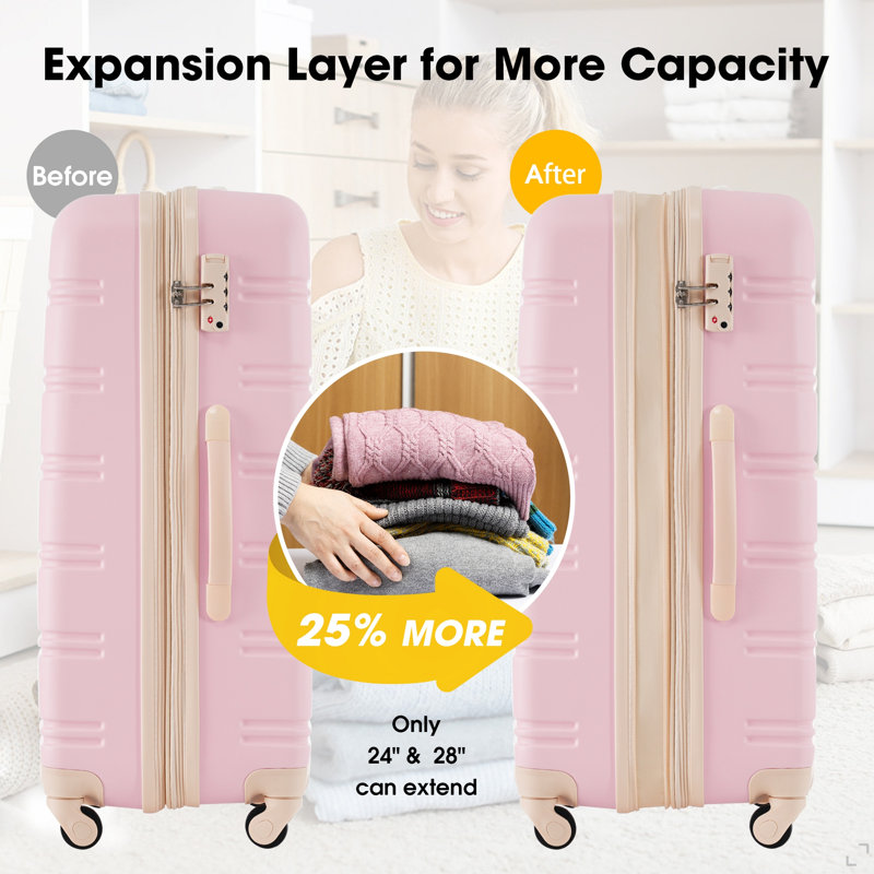 Valise Hardshell 2 pièces + valise à roulettes avec verrou TSA léger 20 po + 24 po