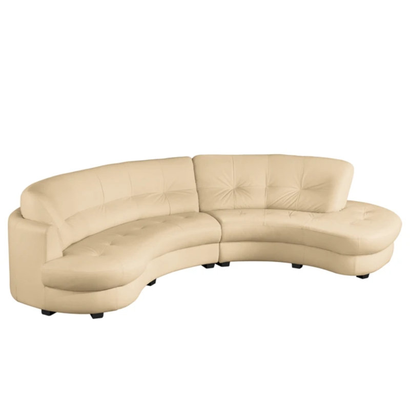 Maura Genuine Leather Curved Corner Sofa , Beige, Right Hand Facing