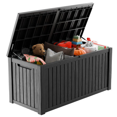 120 Gallons Water Resistant Resin Lockable Deck Box, Outdoor Weather-Resistant Resin Storage Deck Box, Large Lockable Capacity, Versatile Deck Outdoor Storage Bench