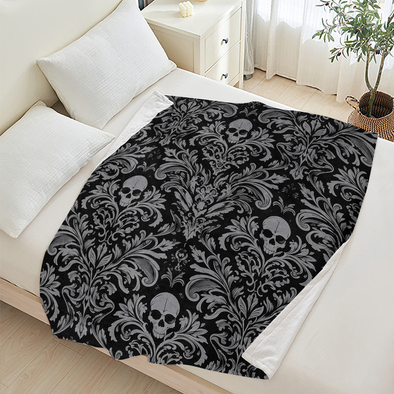 Couverture simple en flanelle JYK Halloween, Gothic Skull Damask