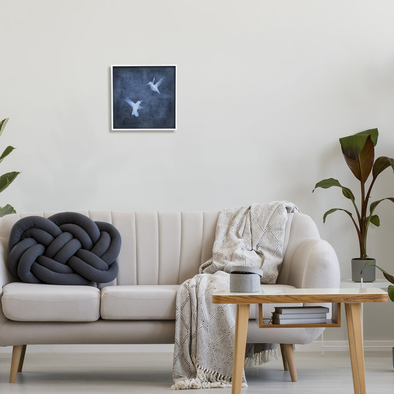 Abstrait, colibris bleus, silhouettes noires, estampe numérique par Chris Donovan, H 12 po x l 12 po x P 1,5 po
