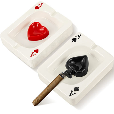 2 Pcs Cool Ashtray Creative Poker Ceramic Cigarette Ashtray,black, red