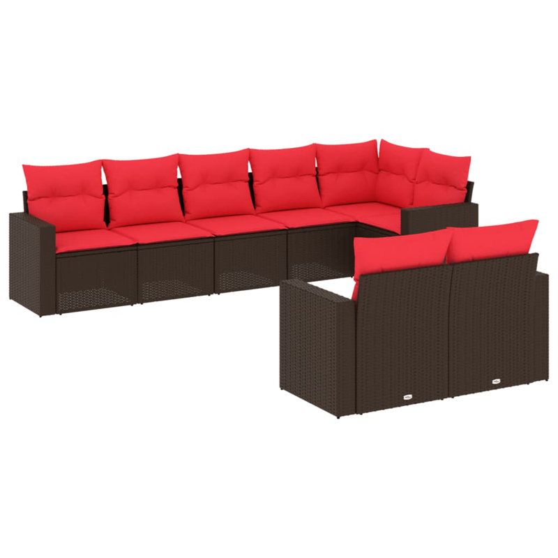 Ensemble de canapé de patio 9 pièces avec coussins en rotin de polyester brun, Coussin rouge / cadre brun