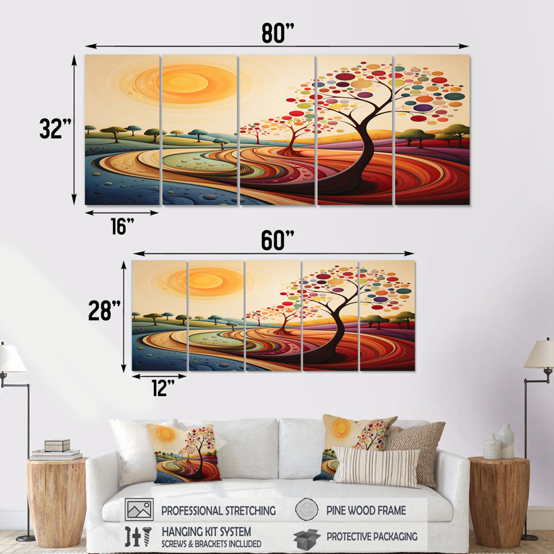Joyeux arbre coloré Summertime - art mural arbre 5 pièces, H 32 po x l 80 po