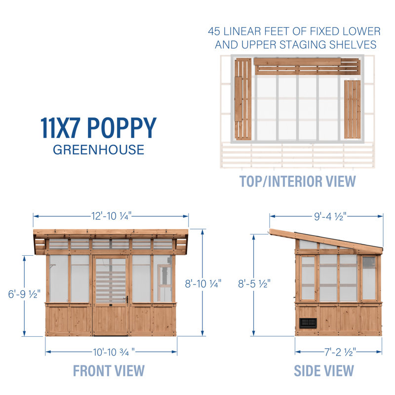 Backyard Discovery Poppy 11' x 7' Cedar Wood and Polycarbonate Walk-In Outdoor Greenhouse Kit with PowerPort