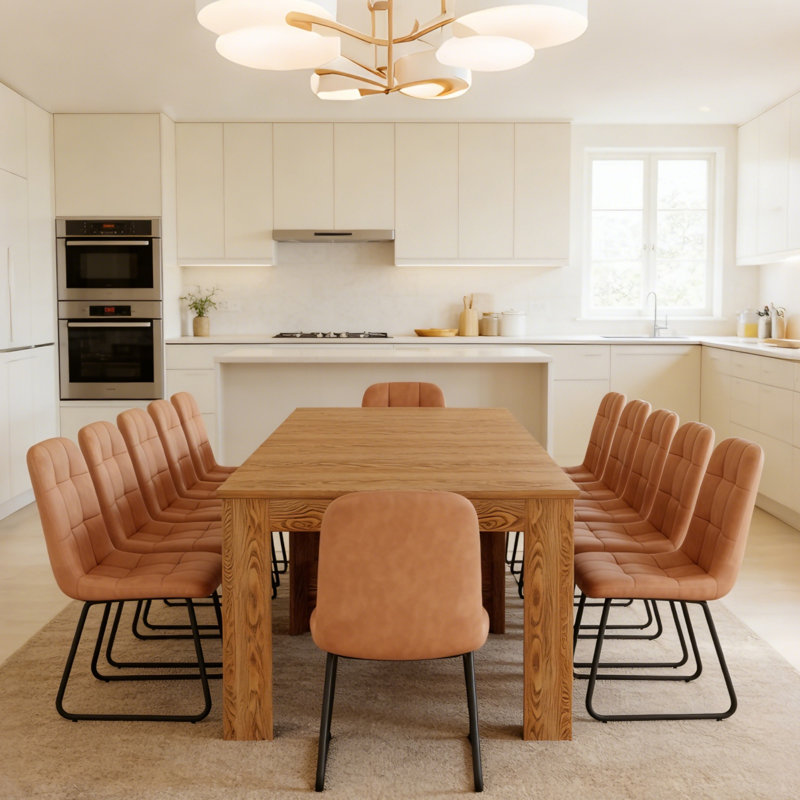 Haakon 118‘’ Kitchen Dining Table Set with Chairs, Extendable Console Table With Extension Leaves Holder, Dining Room Table, Seats 2-12, Space-saving Long Folding Dining Table Furniture( Table+ 12 Chairs)