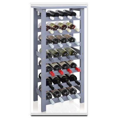 7 Tier 28 Bottle Freestanding Bamboo Wine Rack With Table Top For Kitchen Pantry Cellar Bar Grey