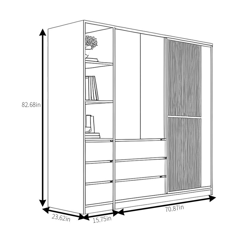 Garde-robe de luxe léger, H 82,68 po x l 86,61 po x P 23,62 po